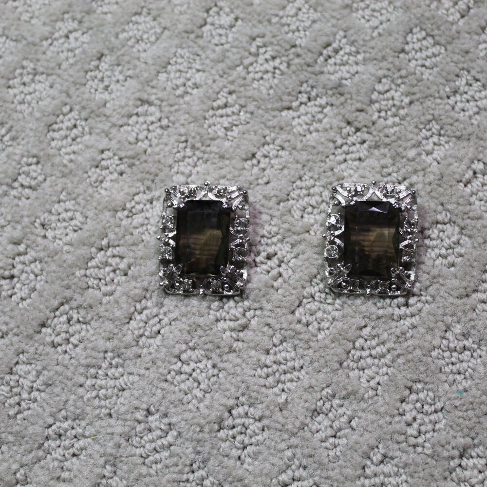 Vintage SARAH COVENTRY Estate Jewelry Earrings Smoky Gray Topaz-CELEBRITY C1962